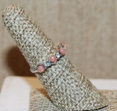 Size 7¼ Pink Globes & Clear Stones Accents Ring on Half Silver Tone Band (1.9g)