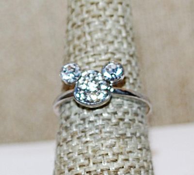 Size 7 "Mickey Mouse" RING with Clear Stones on a Silver Tone Band (2.8g)
