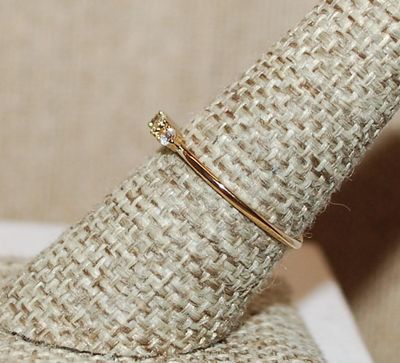 Size 10 Delicate CLEAR Rectangle Stone Ring with 2 Side Round Accent Stone on Gold Colored Band (0.9g)