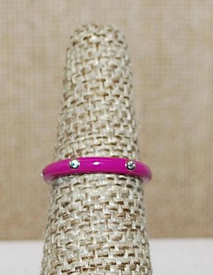 Size 6 Delicate FUCHSIA Enamel Ring with 6 Spaced Accent Stones on a Silver Tone Band (2.1g) - STACK ALL COLORS for a REAL IMPACT