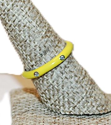 Size 6 Delicate YELLOW Ring with 6 Accent Clear Stones on a Silver Tone Band (1.9g) - STACK ALL COLORS for a REAL IMPACT