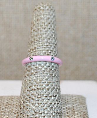 Size 10 Delicate PINK Enamel Ring with 6 Accent Clear Stones on a Silver Tone Band (2.6g) - STACK ALL COLORS for a REAL IMPACT