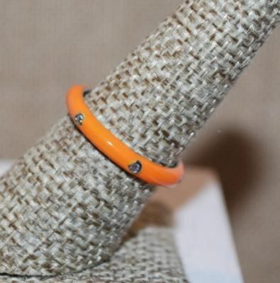 Size 6 Delicate ORANGE Enamel Ring with 6 Rhinestones Around the Band (2.1g) - STACK ALL COLORS for a REAL IMPACT