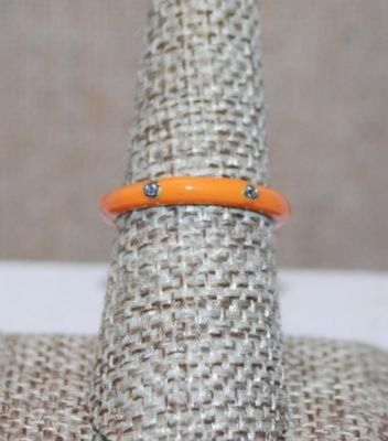 Size 6 Delicate ORANGE Enamel Ring with 6 Rhinestones Around the Band (2.1g) - STACK ALL COLORS for a REAL IMPACT