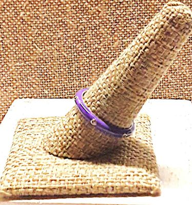 Size 8 Delicate LAVENDER Enamel Ring with 6 Accent Clear Stones on a Silver Tone Band (2.2g) - STACK ALL COLORS for a REAL IMPACT