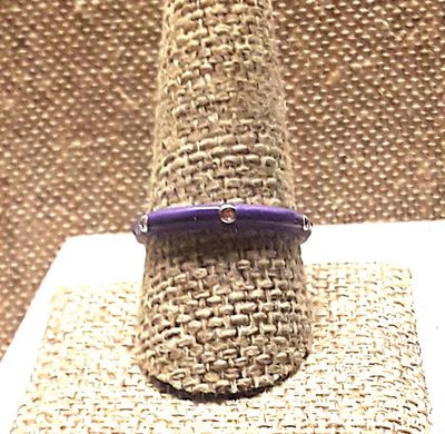 Size 10 Delicate LAVENDER Enamel Ring with 6 Accent Clear Stones on a Silver Tone Band (2.2g) - STACK ALL COLORS for a REAL IMPACT