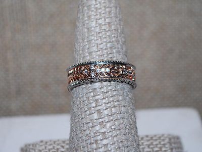 Size 7½ Infinity-Style 2-Tone "Rose Gold & Silver" RING with "Arrow" Group of Stones on a Branch Rose Gold Center...