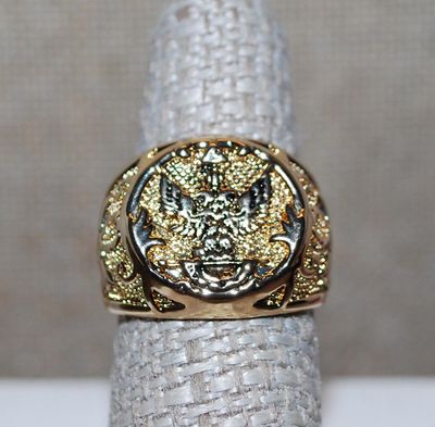 Size 7½ Gold Colored Mythological "PHOENIX BIRD" Style Designed RING with Celtic Style Cross as Side Accents and Gold Tone...