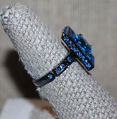 Size 6¼ Marked .925 Interesting "BLUE on BLUE" Rectangle "Panel" of Stones RING with Large Oval Center Stone & 8...