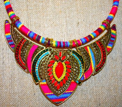 ***NEW SALE PRICE*** Gorgeous Colorful Tribal Style Necklace Size: 12" Neck Size & 3 Moveable Metal Accents 7" Across
