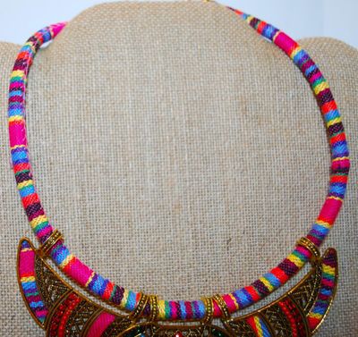 ***NEW SALE PRICE*** Gorgeous Colorful Tribal Style Necklace Size: 12" Neck Size & 3 Moveable Metal Accents 7" Across