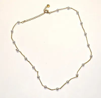 ***NEW SALE PRICE*** Delicate CHILD'S NECKLACE (14" L) with Faux White Pearls on a Gold Tone Fine Links Chain + Lobster Clasp