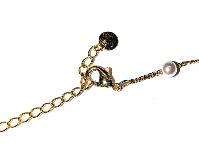 ***NEW SALE PRICE*** Delicate CHILD'S NECKLACE (14" L) with Faux White Pearls on a Gold Tone Fine Links Chain + Lobster Clasp