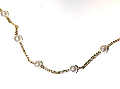 ***NEW SALE PRICE*** Delicate CHILD'S NECKLACE (14" L) with Faux White Pearls on a Gold Tone Fine Links Chain + Lobster Clasp