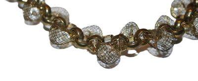 ***NEW SALE PRICE*** Interesting Continuous WIRE NETTING STRAND NECKLACE Holding Clear Prism Beads with "Brass" Tone Spacers,...