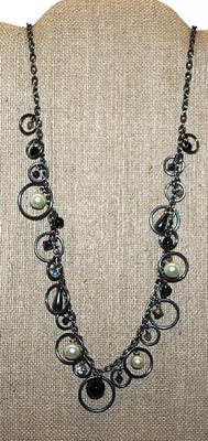"Pearls & Bangles" NECKLACE Marked "NY" with 4 Faux Pearls and Dangle Accents with a Lobster Clasp 30" L