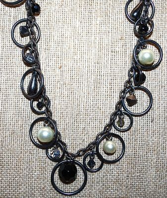 "Pearls & Bangles" NECKLACE Marked "NY" with 4 Faux Pearls and Dangle Accents with a Lobster Clasp 30" L