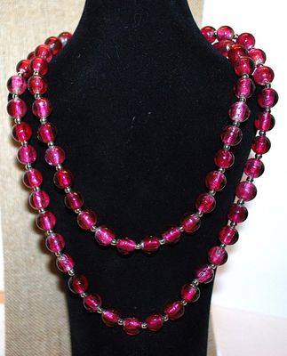 Cranberry Red Bead WRAP-AROUND NECKLACE with Lobster Clasp 38" L
