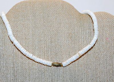 Cut Purple & White Choker SHELLS NECKLACE with White Rings "Chain" and Barrel Style Clasp 14" L