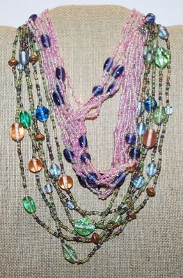 Collection of 2 Heavy Beaded NECKLACES Pink & Purple - 16" L & Pink, Green and Blue - 18" L ---Both with Lobster Clasps