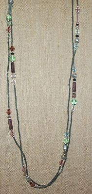 Long WRAP-AROUND NECLACE with Assorted Shapes & Color Beads and Tiny Bead "Chain" 60" L