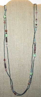 Long WRAP-AROUND NECLACE with Assorted Shapes & Color Beads and Tiny Bead "Chain" 60" L