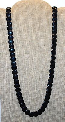 All Black Acrylic DISKS NECKLACE with Gold Tone Graphic Designed Fancy Clasp 28" L