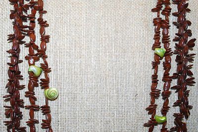 Collection of 2 Similar WRAP-AROUND NECKLACES with Acrylic Brown "Beads" and Shell Accents - 64" and 42" Long