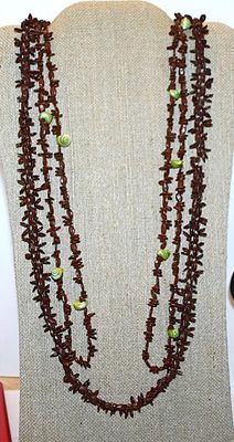 Collection of 2 Similar WRAP-AROUND NECKLACES with Acrylic Brown "Beads" and Shell Accents - 64" and 42" Long