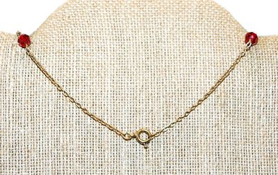 Simple Red Acrylic Stones NECKLACE with Gold Tone Chain & Lobster Clasp 30" L