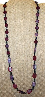 Deep Purple Hex, Oval & Rectangle Shaped ACRYLIC BEAD NECKLACE with Black Spacers and Barrel Screw Clasp 26" L