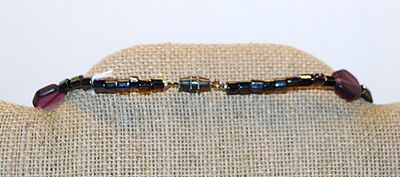Deep Purple Hex, Oval & Rectangle Shaped ACRYLIC BEAD NECKLACE with Black Spacers and Barrel Screw Clasp 26" L
