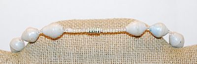 Pale White, Spectacled & Blue Striped Oval Teardrop Bead NECKLACE with Tiny Clear Spacers and Cylinder Screw Clasp 22" L