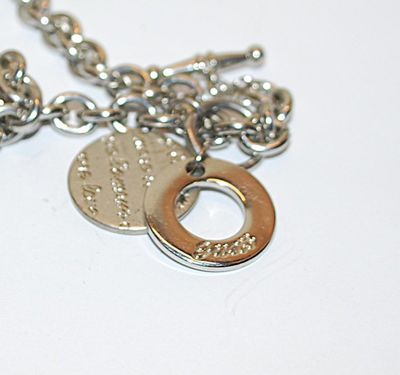 "GUESS" Brand SMALL NECKLACE with "Love" Inscription" Accent, Toggle Clasp and Silver Tone Necklace Chain...