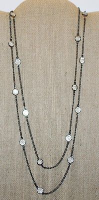 Very Long WRAP-AROUND NECKLACE with 2-Sided Beveled Clear Stone Accents and Lobster Clasp on a Black Necklace Chain 60" L