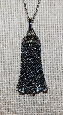 Bejeweled BLACK DANGLE & HOOK NECKLACE with Black Chain and Lobster Clasp 30" L