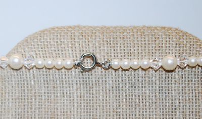 Loaded Faux Pearls NECKLACE with Clear Prism Spacers and a Circle Clasp 26" L