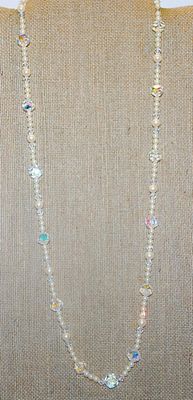 Loaded Faux Pearls NECKLACE with Clear Prism Spacers and a Circle Clasp 26" L