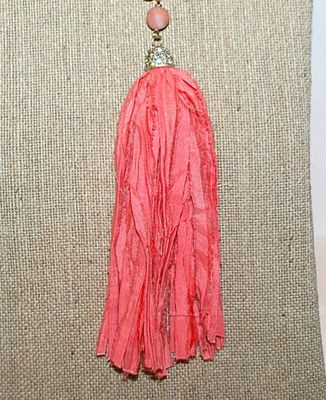 Wild + Odd Bejeweled Pink Cloth Strips Long NECKLACE with Glittery Covered Globes Necklace Chain and Lobster Clasp 30" L