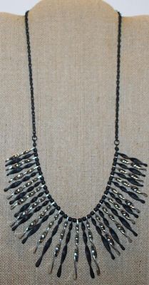 Unique Black and Silver Colored "Knurled & Curled Bits" NECKLACE with Black Bead Accents, Black Chain & Lobster Clasp...