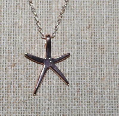 Pink & Gold Color Elongated Starfish PENDANT (1" x ¾") on a Gold Tone Necklace Chain 16" L
