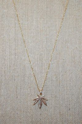 Gold Style Leaf PENDANT (1" x 1" ) on a Gold Tone Necklace Chain 17" L