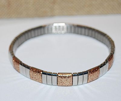 Rose Gold & Silver Tone Elastic Segmented BRACELET (2¾" Opening) with "Ground" Rose Gold Squares