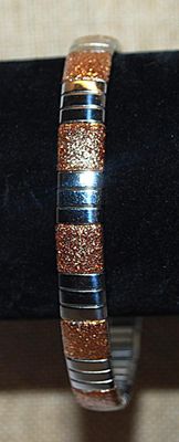 Rose Gold & Silver Tone Elastic Segmented BRACELET (2¾" Opening) with "Ground" Rose Gold Squares