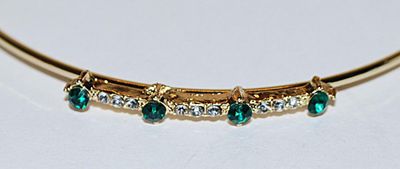 Gold Colored Open-End BRACELET (2½" Opening) with 4 "Emerald GREEN" Round Stones & Triple Clear Stones Spacer Accents...