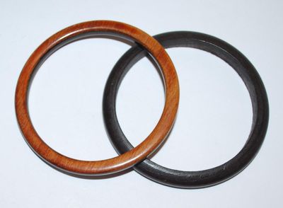 Collection of 2 WOODEN STYLE BANGLE BRACELETS (2¼" Opening) in Brown & Light Brown