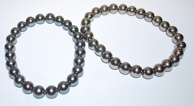 Collection of 2 Silver Tone Globes Elastic BRACELETS (2¾" Opening) in 2 Different Shades