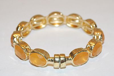 Gold Tone ORANGE OVALS MAGNETIC BRACELET (2⅛" Opening) with Cupped Stones & Solid Magnet Closure