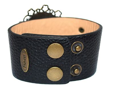 Fun "BUNNY" BRACELET (2¼" Opening) in Framed Enamel on a Leather Strap and Button Snap Closure