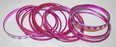 Collection of 13 Mostly PINK BANGLE BRACELETS (-2½"+ Opening)